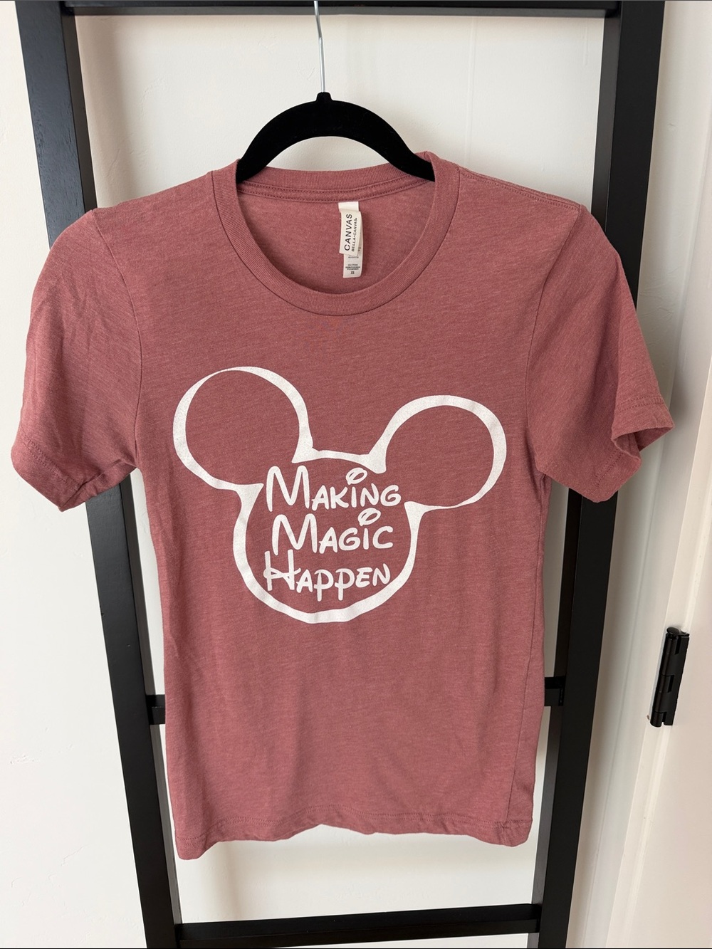 Bella Canvas Short Sleeve Tee in Dusty Rose with White Graphic Disney